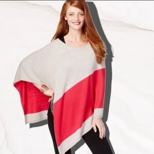 Inc International Concepts Beige Colorblocked Poncho Sweater S / M Wool Blend